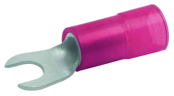Produktfoto 1 von Quetschkabelschuh,isoliert,10qmm,M5, E-Cu,galvanisch verzinnt,Gabelform