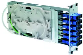 Produktfoto 1 von LWL 3HE/7TE Modul,m.Spleißhalt. Telekom m. 6xLCD,Met./beige,12xPigt.50/125 OM2