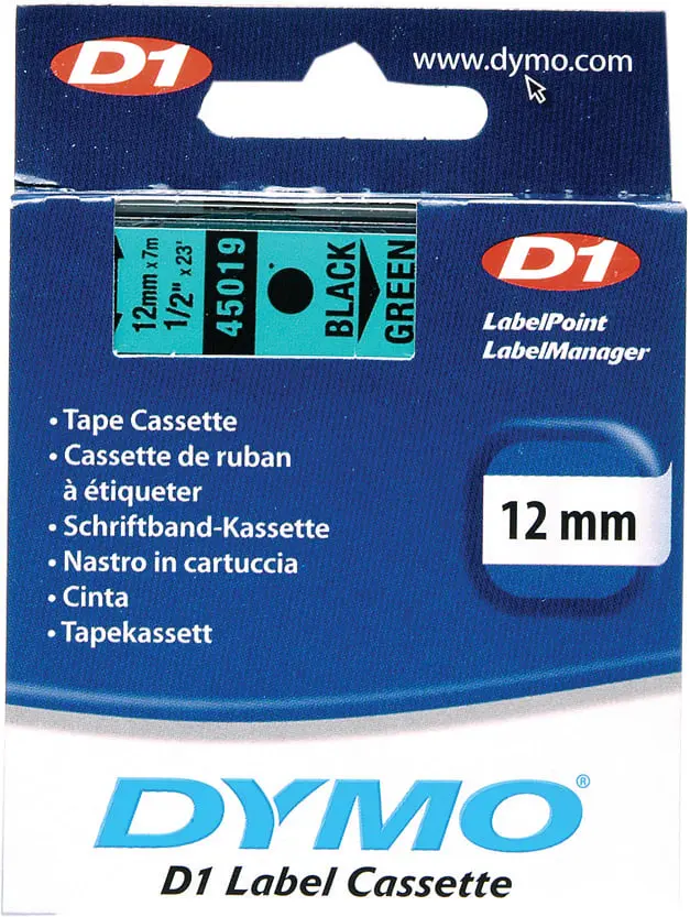 Produktfoto 1 von D1-Schriftband LabelManager 12mmx7m Poly wieder abl. sw auf grün