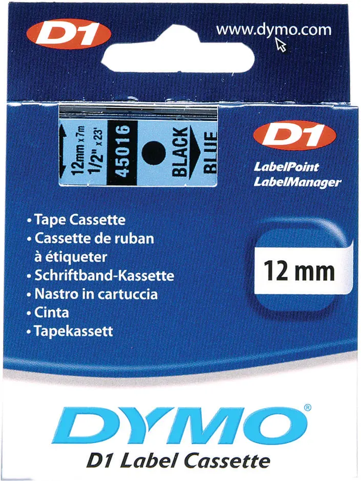 Produktfoto 1 von D1-Schriftband LabelManager 12mmx7m Poly wieder abl. sw auf blau
