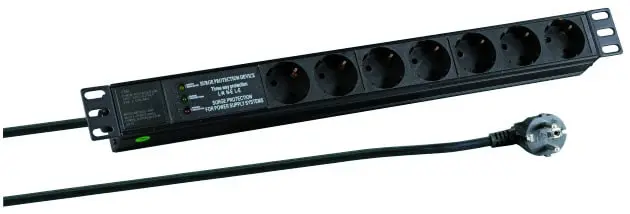 Produktfoto 1 von 19“ 1HE Steckdosenleiste 7 x CEE 7/3 mit im Aluprofil, schwarz