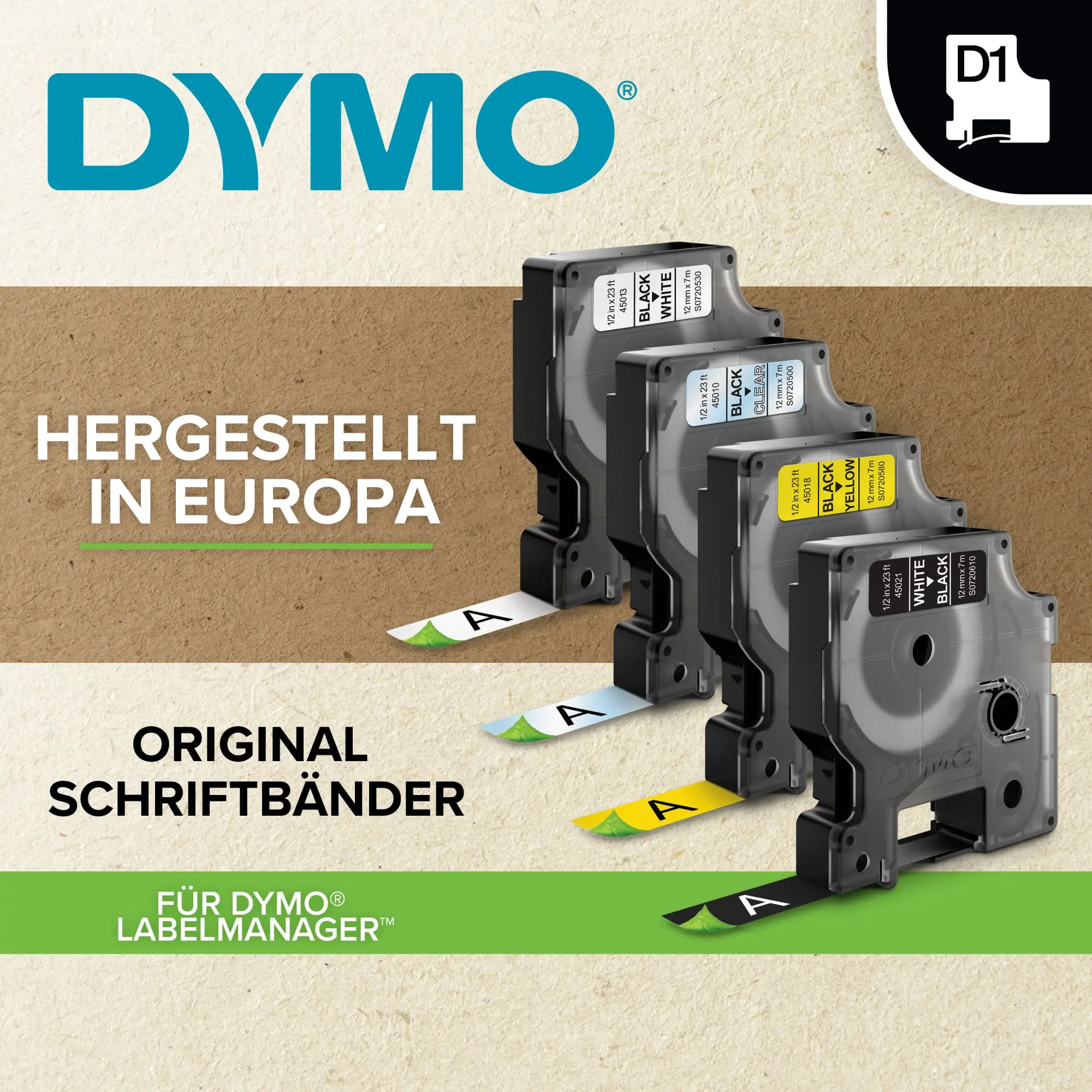 D1-Schriftband LabelManager 12mmx7m Poly wieder abl. sw auf ws