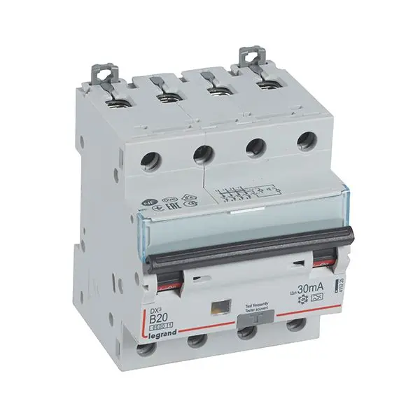 Produktfoto 1 von DX3 FI/LS-Schalter B-Char. 20A, 4-polig, 6kA, 30mA, Typ A, 400VAC, 4TE