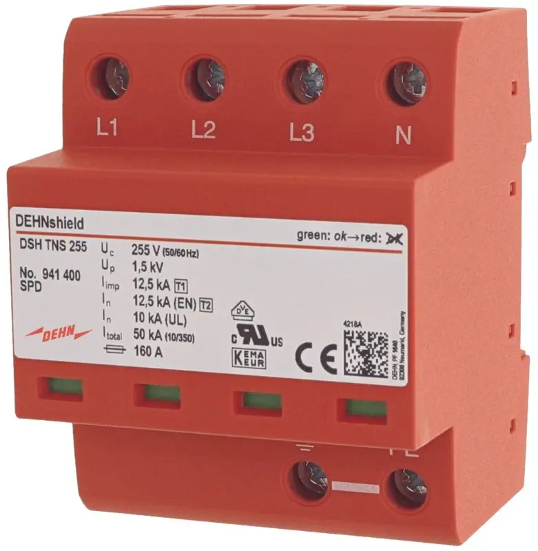 Produktfoto 1 von Anwendungsopt. Kombiableiter DEHNshield Typ 1+2 für dreiphasige TN-S-Systeme