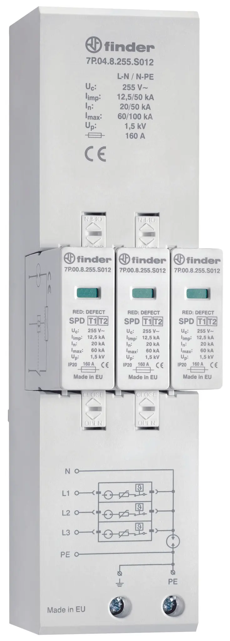 Produktfoto 1 von Kombiableiter Typ 1+2 für dreiphasige TN-S und TT Netze