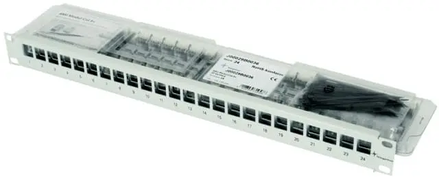19 Modulträger 1 HE RAL 7035 inkl. 24x AMJ K Cat.6A T568B und KAF