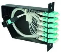 Fanout-Modul with 6xLC Quad mm aqua 2xMPO male with FanOut 12x50#85# OM3