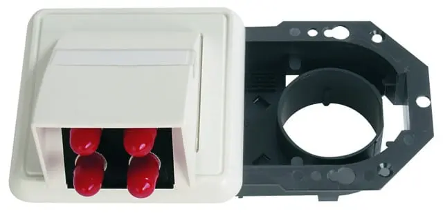 Produktfoto 1 von LWL-Anschlussdose OAD, komplett m. 4xST Ker./Metal,Abdeckr.alpinweiß