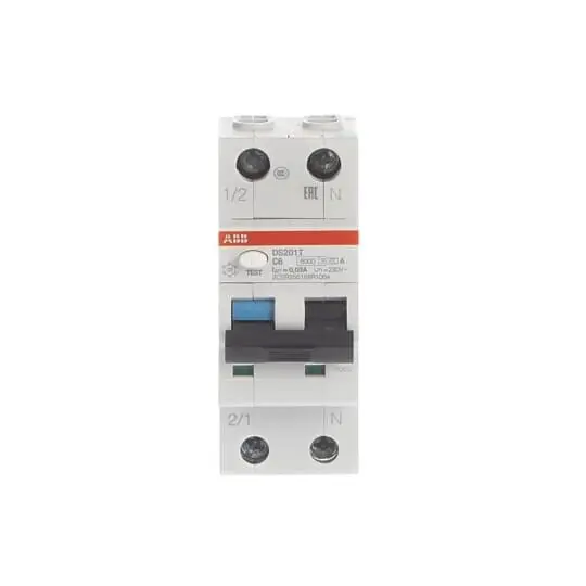 Produktfoto 1 von DS201AT-C6/0,03 FI/LS-Schalter 6kA, 1P+N, Typ A, Bahn, C6, 30mA