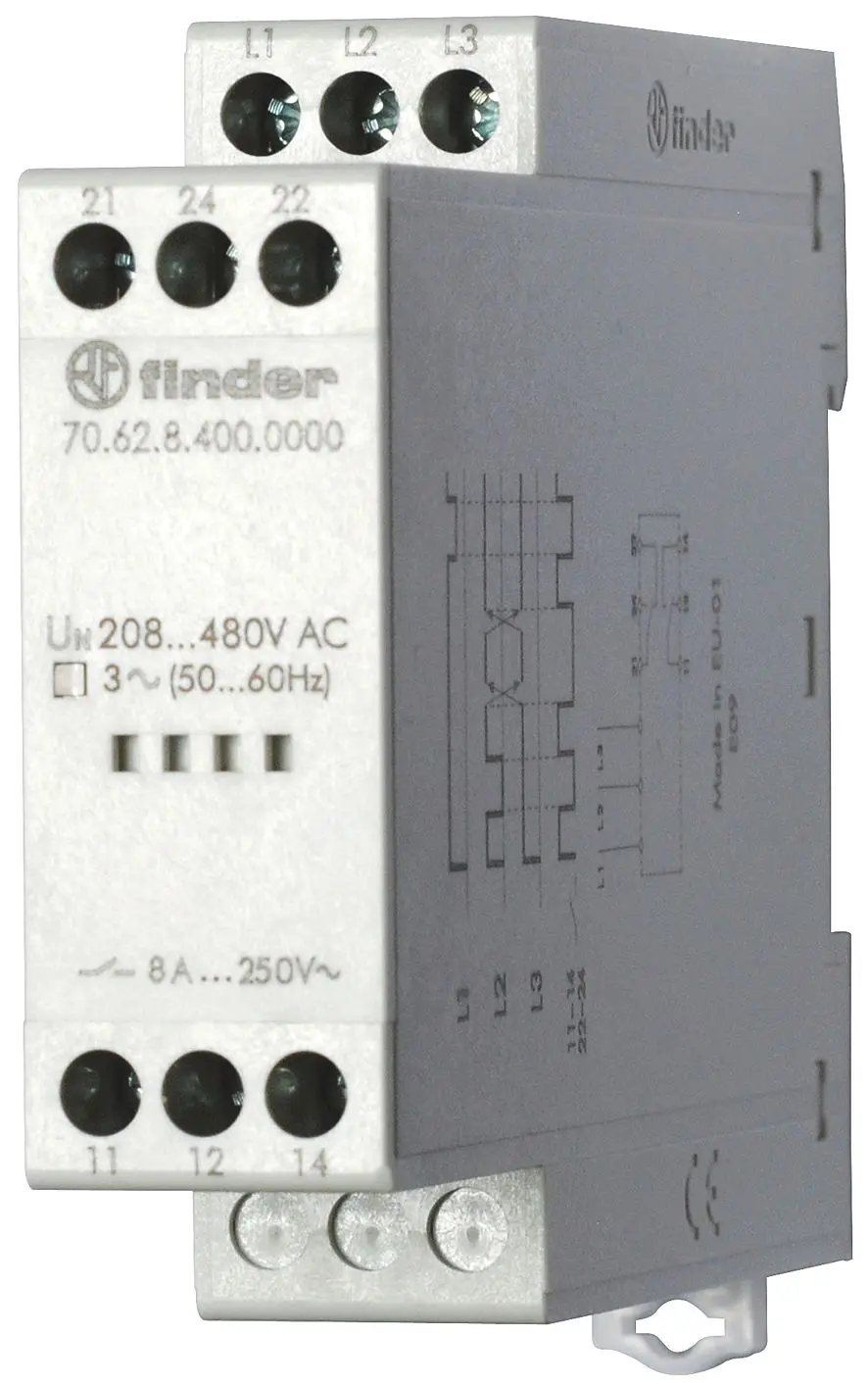 Produktfoto 1 von Netzüberwachung 3-Ph. 208-480VAC 2We 8A Phasenfolge und Phasenausfall