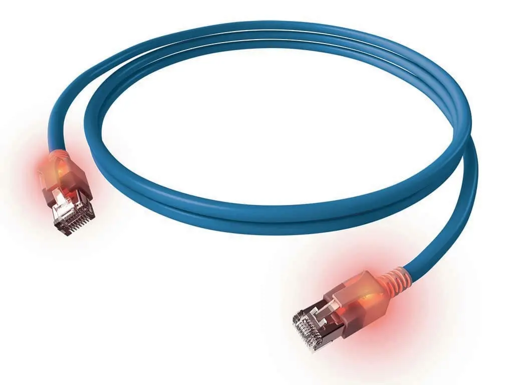 Produktfoto 1 von DualBoot LED Patchkabel Kat.6 Klasse EA (ISO/IEC) geschirmt blau 4PPoE 5,00m