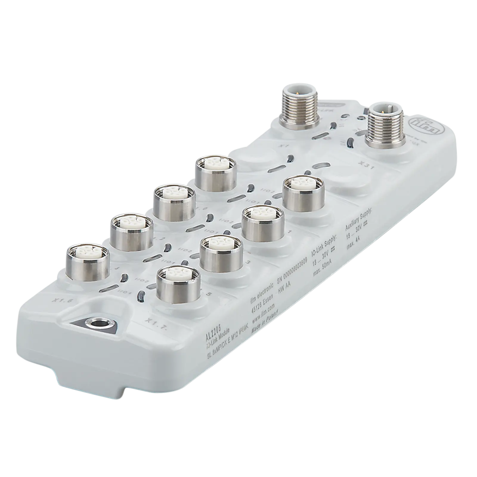 Produktfoto 1 von IO-Link-Eingangs-/Ausgangsmodul 26x59,3x208mm DE:16 DA:16 IP65/67/69K