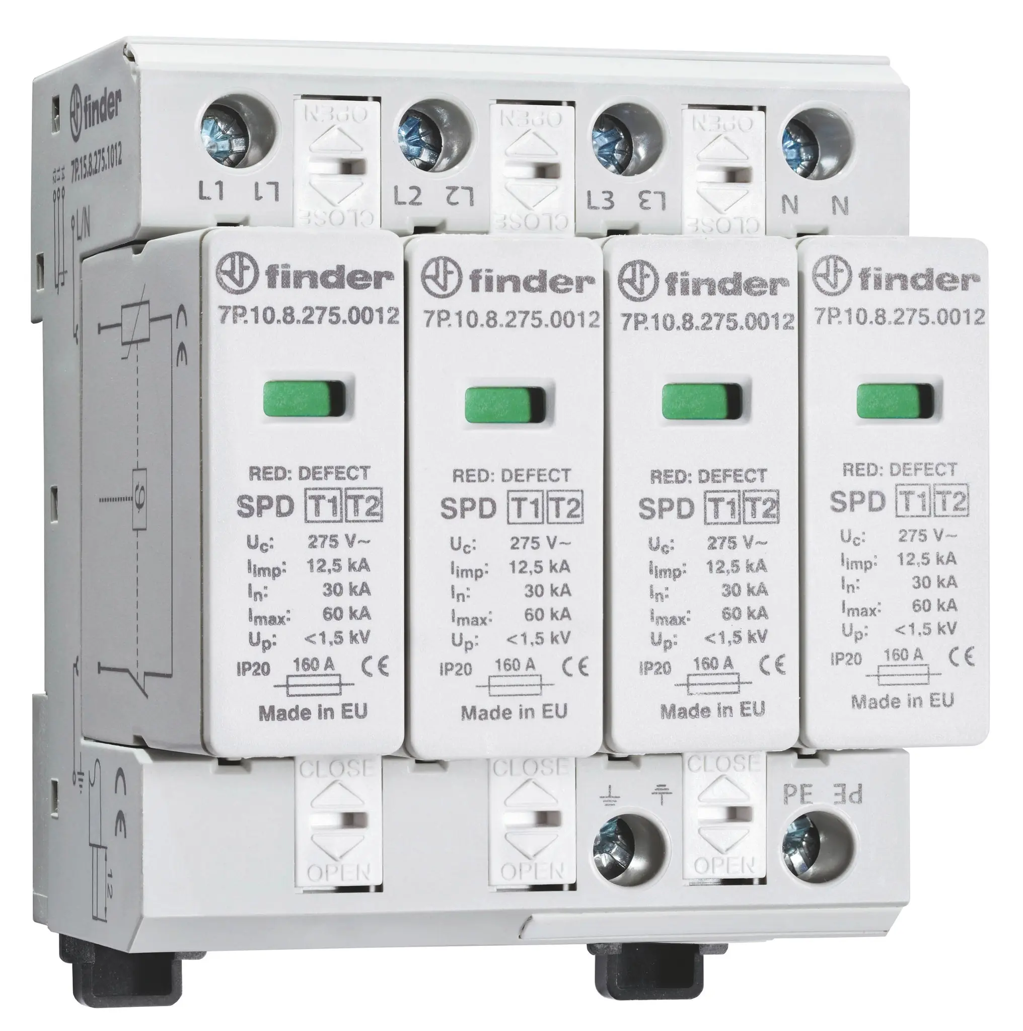 Produktfoto 1 von Überspannungsableiter Typ 1 Varistor zwischen L1/L2/L3/N-PE 3-Ph. TN-S-Netze