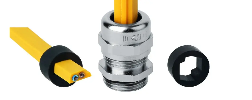 Produktfoto 1 von PERFECT Kabelverschraubung M20 Messing 2xASi links L6mm IP65 Einsatz f.ASi