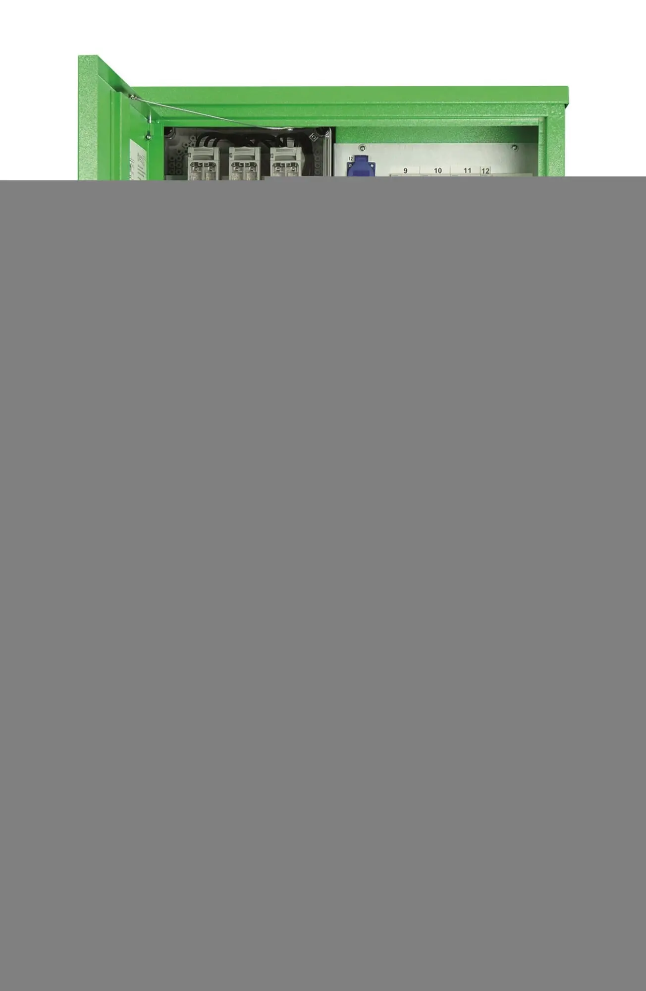 Produktfoto 1 von Verteilerschrank 111 kVA m.3 RCD Typ B RCD Typ A 6 CEE-Abg. 16-63A 6 Schuko-Ste