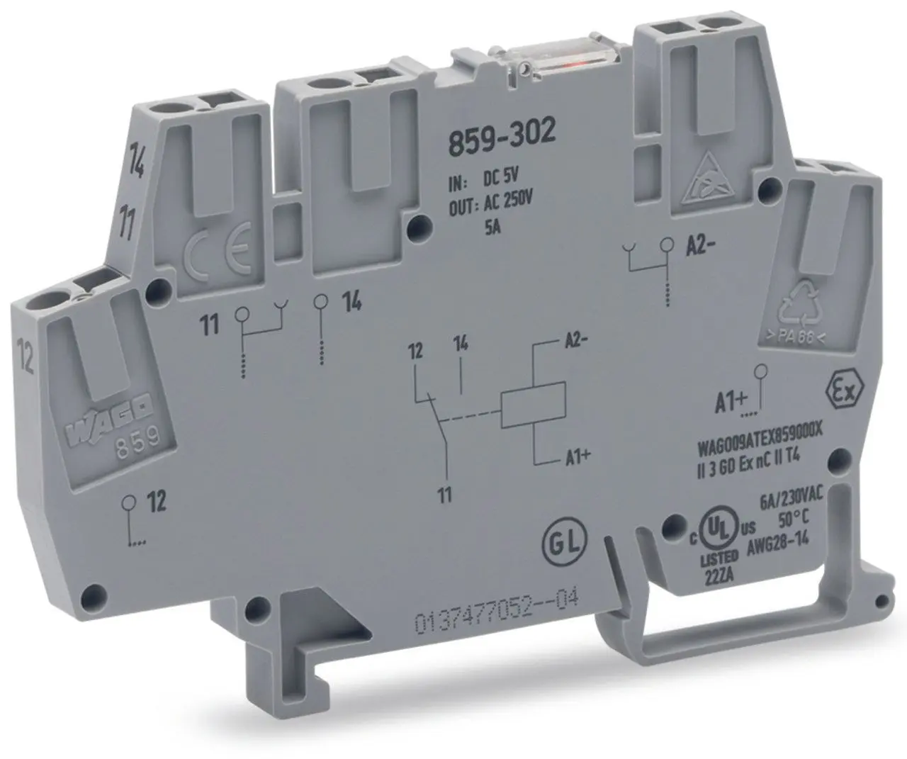 Produktfoto 1 von Relaismodul,Eingangsnennspannung DC 12 V,1 Wechsler,grau