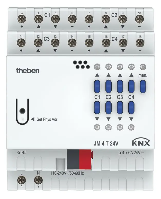 Produktfoto 1 von 4-fach KNX-Jalousieaktor 24 V, KNX TP, Data Secure