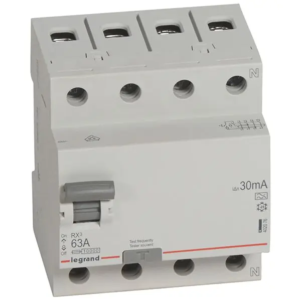 Produktfoto 1 von RX3 FI-Schalter 63A, 4-polig, 30mA, Typ A, 400VAC, 4TE