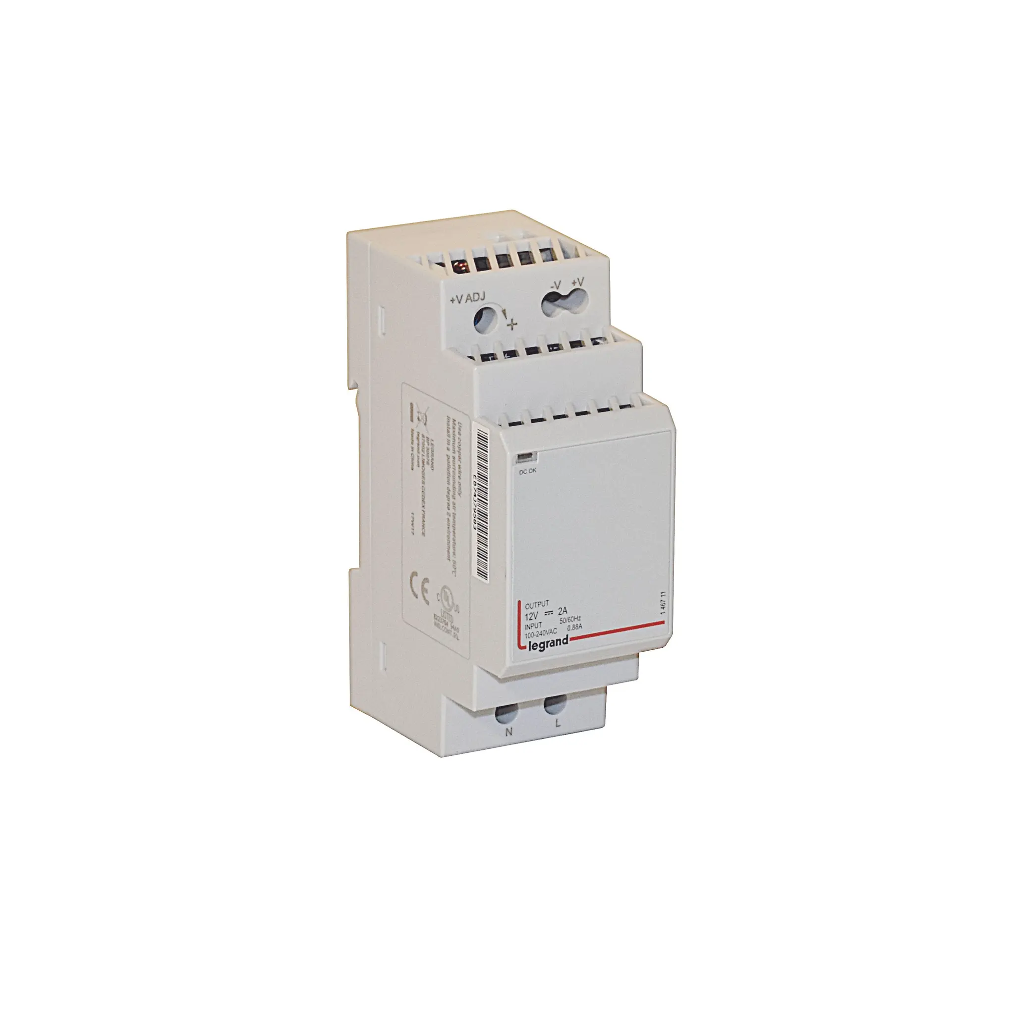 Produktfoto 1 von Spannungsversorgung 12VDC 2A, Prim.100 - 240 VAC, Sek. 12VDC, 2A,24W, 2TE