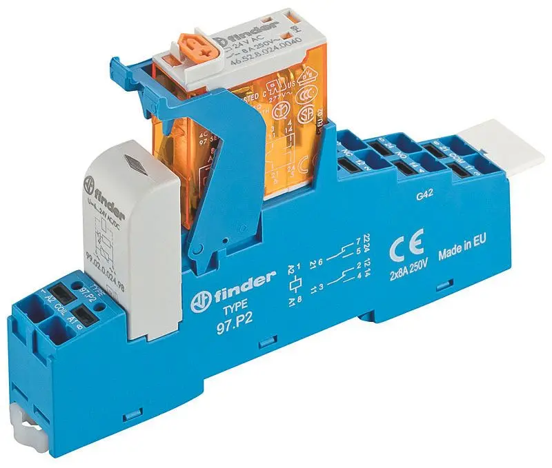 Produktfoto 1 von Koppelrelais, Push-In-Klemmen, 2 Wechsler 8 A, Spule 230 V AC