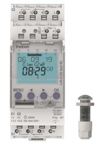 Produktfoto 1 von Dämmerungsschalter DIN-Schiene,Schaltuhr Einbau-Lichtsensor, 2 Kanäle, RC-fähig