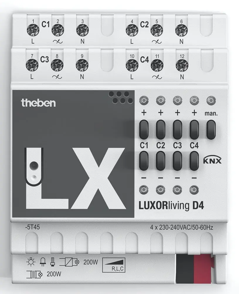 Produktfoto 1 von 4-fach Universal-Dimmaktor LUXORliving DIN-Schiene, Smart Home