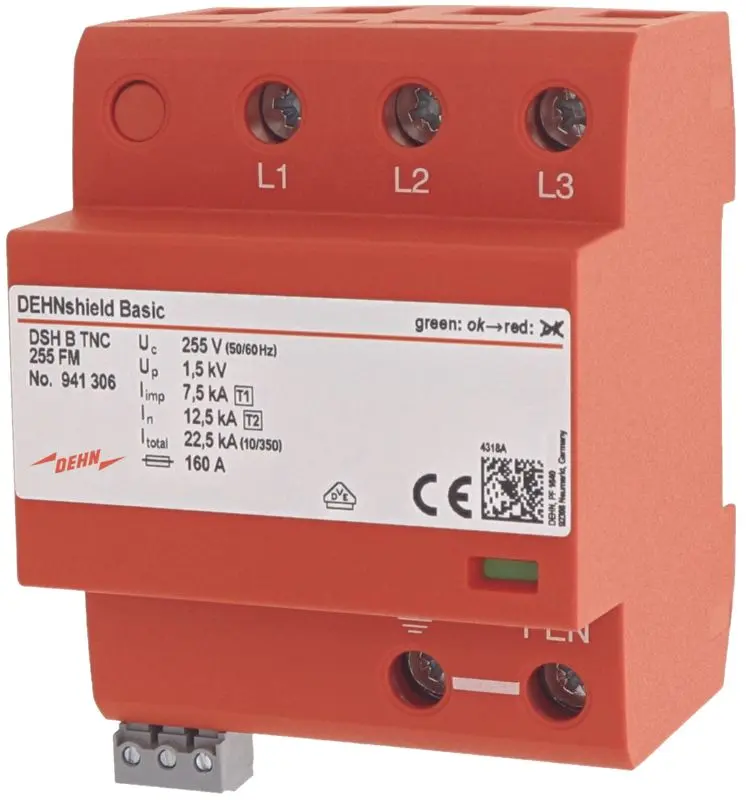 Anwendungsopt. Kombiableiter DEHNshield B Typ 1+2 für dreiphasige TN-C-Systeme