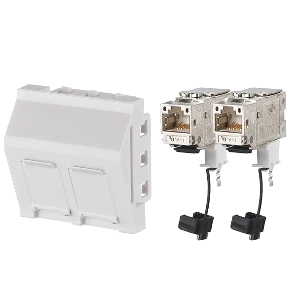 Produktfoto 1 von Datenanschlussdose DA-2-180-9010, 45x45mm, 2 Port, Cat6A, 180 Grad, weiß