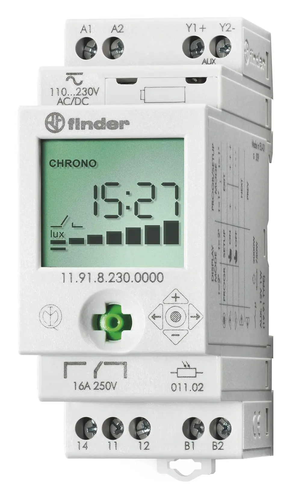 Produktfoto 1 von Dämmerungsschalter und Schaltuhr bis 150 Lux 1We 16A + 1 Modulausgang 230VAC