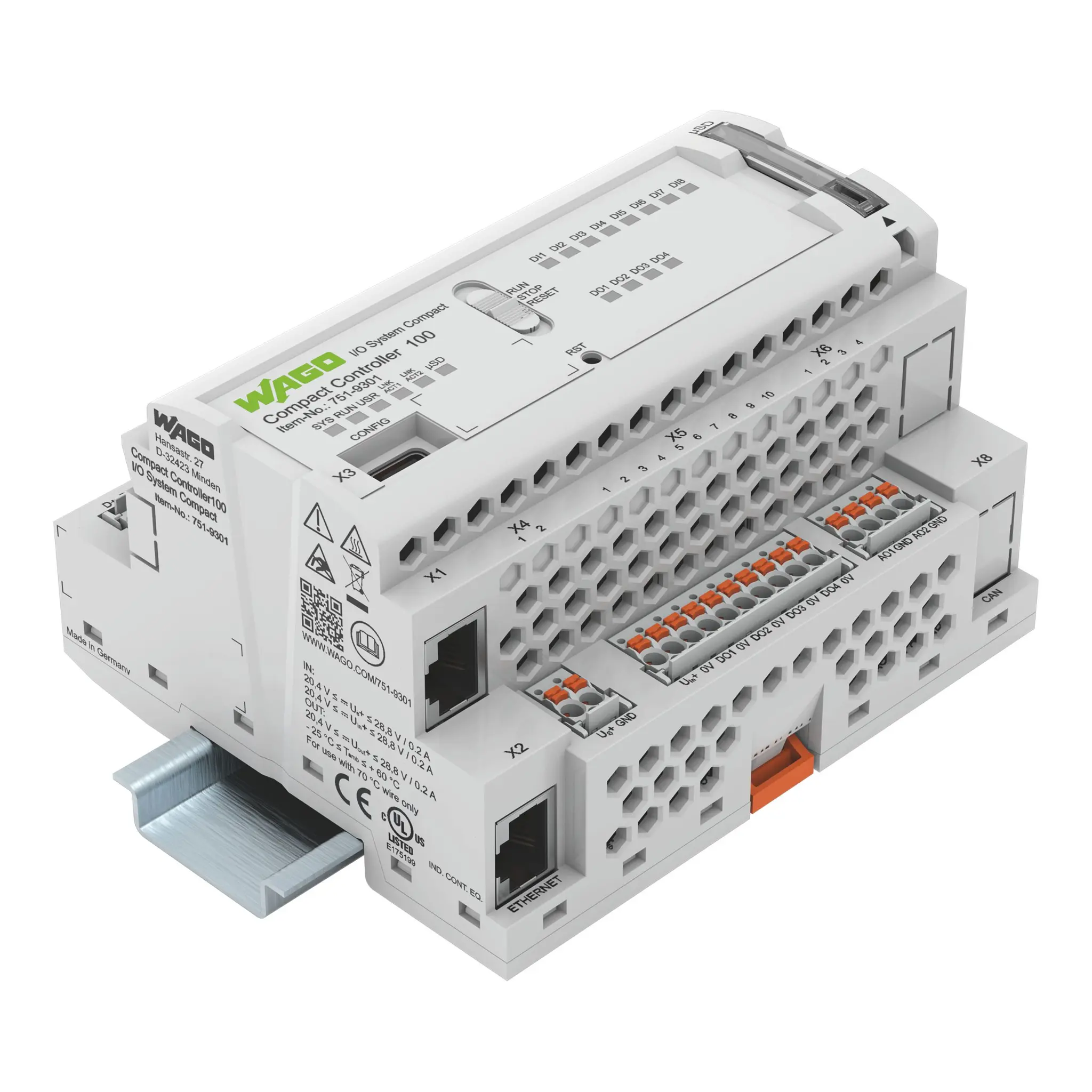 Produktfoto 1 von Compact Controller 100,8DI 4DO 2AI 2AO 2NI1K/PT1K 1RS485,2 x ETHERNET