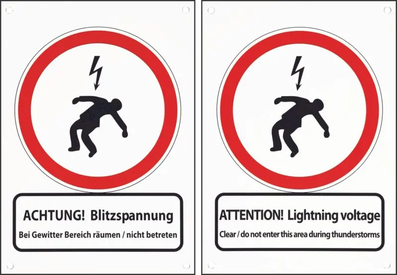 Produktfoto 1 von Hinweisschild 210x297x0,7mm Ausf. D/E Achtung Blitzsp. / Attention Lightn.