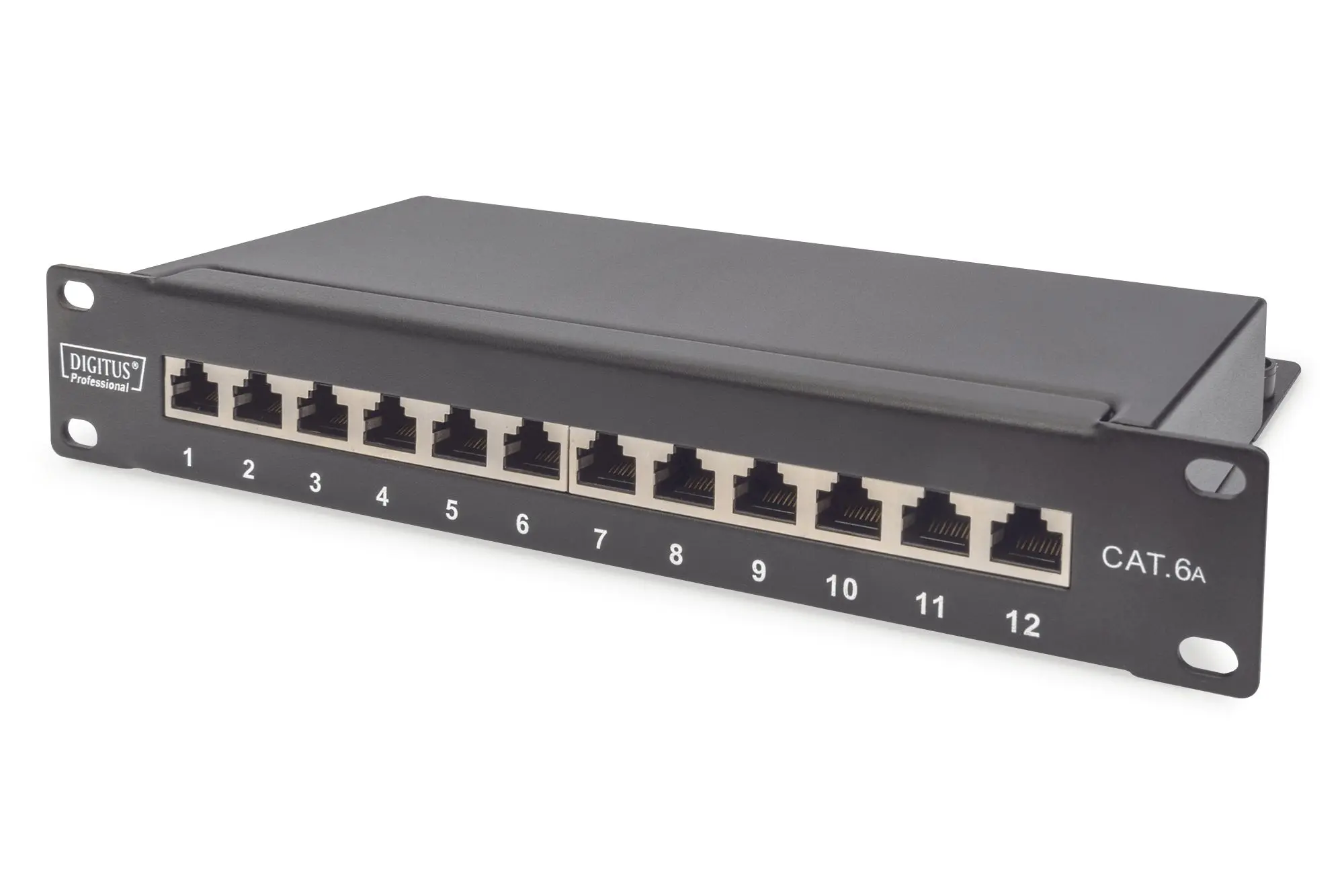 Produktfoto 1 von Cat.6A Patch Panel geschirmt 12-Port 1HE 10" schwarz