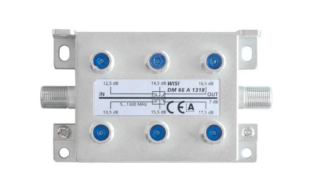 Produktfoto 1 von Abzweiger 6-f 12,5..17,5dB 5..1300MHz Kl A(+10dB)Intermodulationsfest f.Vodafone