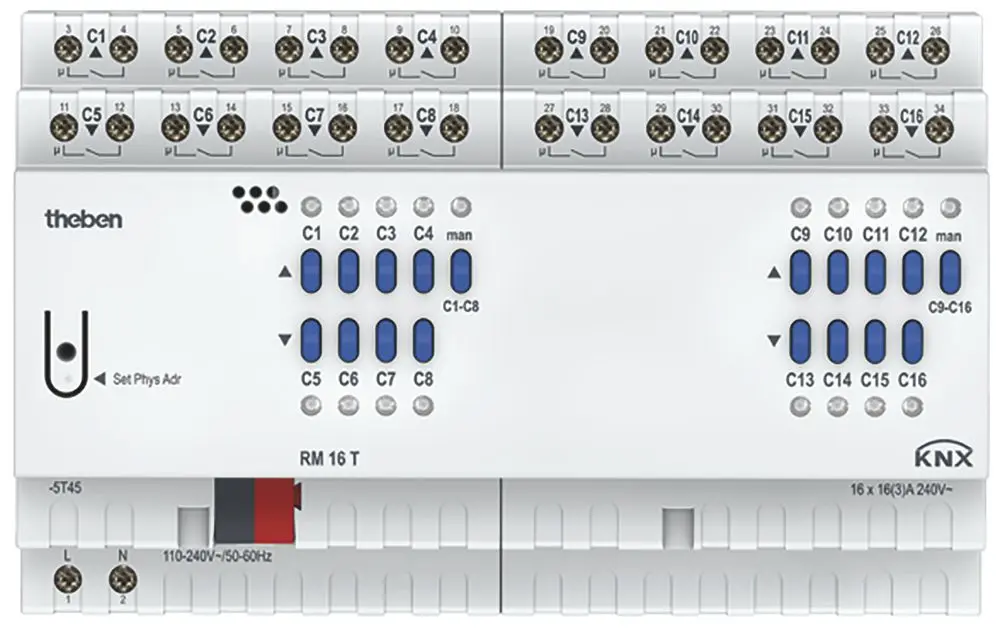 Produktfoto 1 von 16/8-fach KNX-Kombiaktor 16 A 140 µF, KNX TP, Data Secure