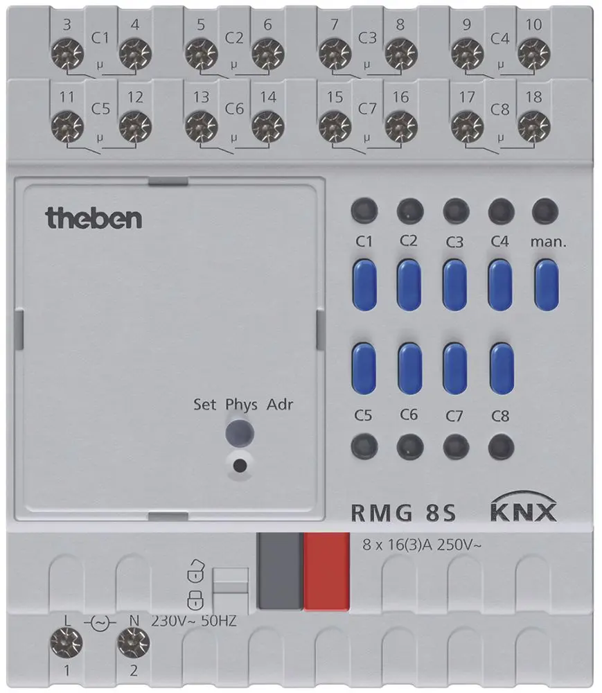 Produktfoto 1 von 8-fach KNX-Schaltaktor 16 A 140 µF, KNX TP, Data Secure, Grundgerät MIX2