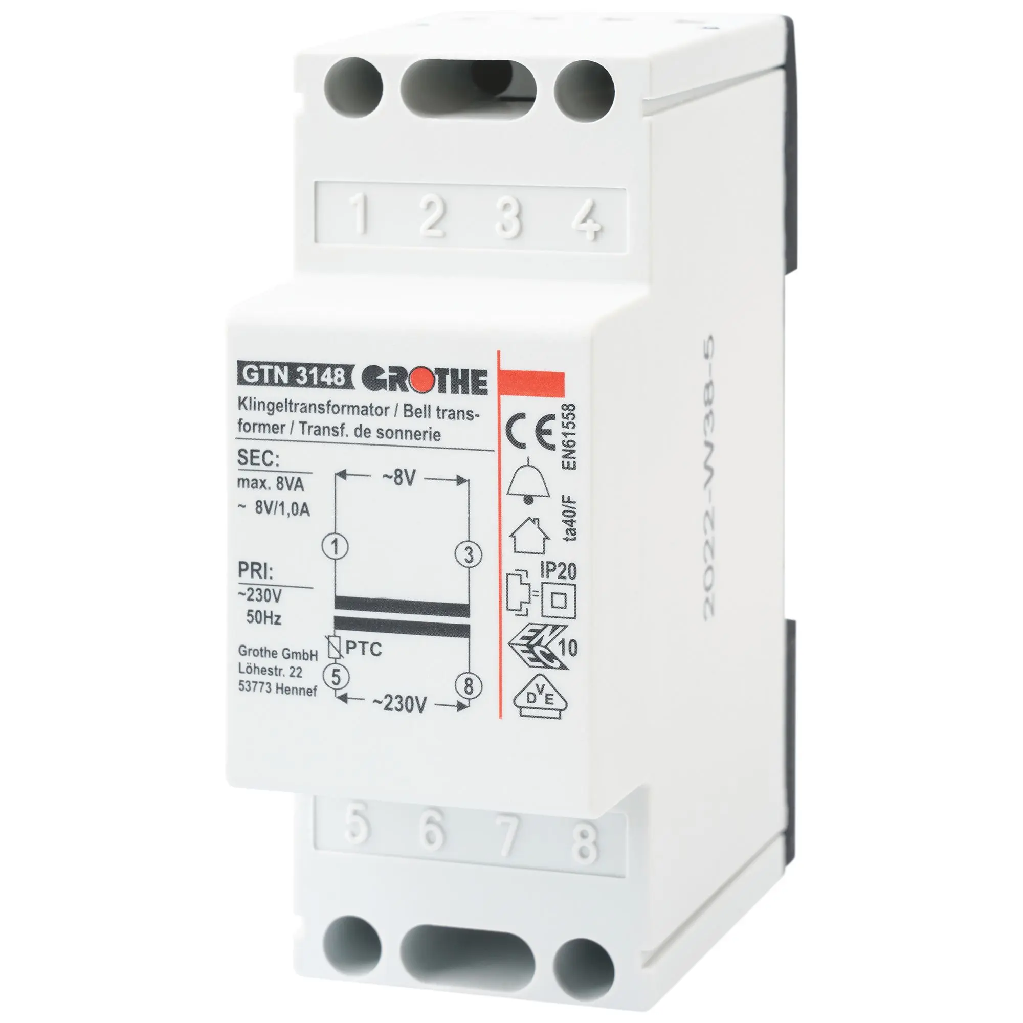 Produktfoto 1 von Klingeltransformator 8V~ (1,0A)