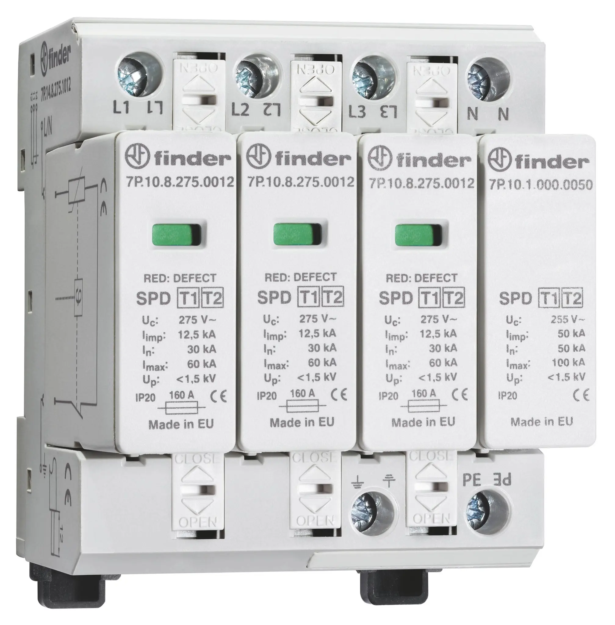 Produktfoto 1 von Überspannungsableiter Typ 1 Varistor zwischen L1/L2/L3-N 3-Ph. TN-S+TT-Netze