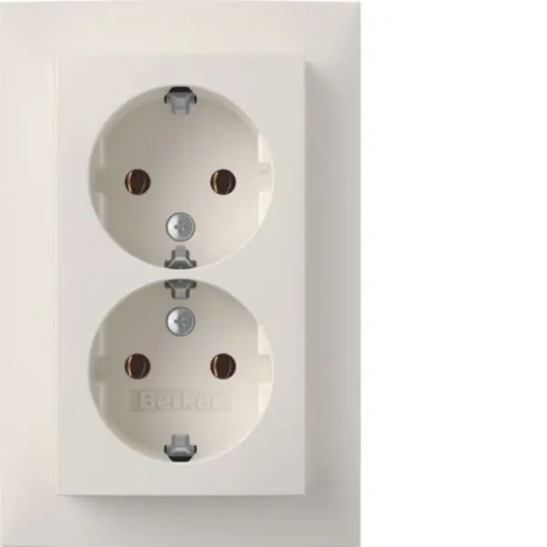 Produktfoto 1 von Doppelsteckdose SCHUKO mit Abdeckplatte, Berker S.1, polarweiß matt