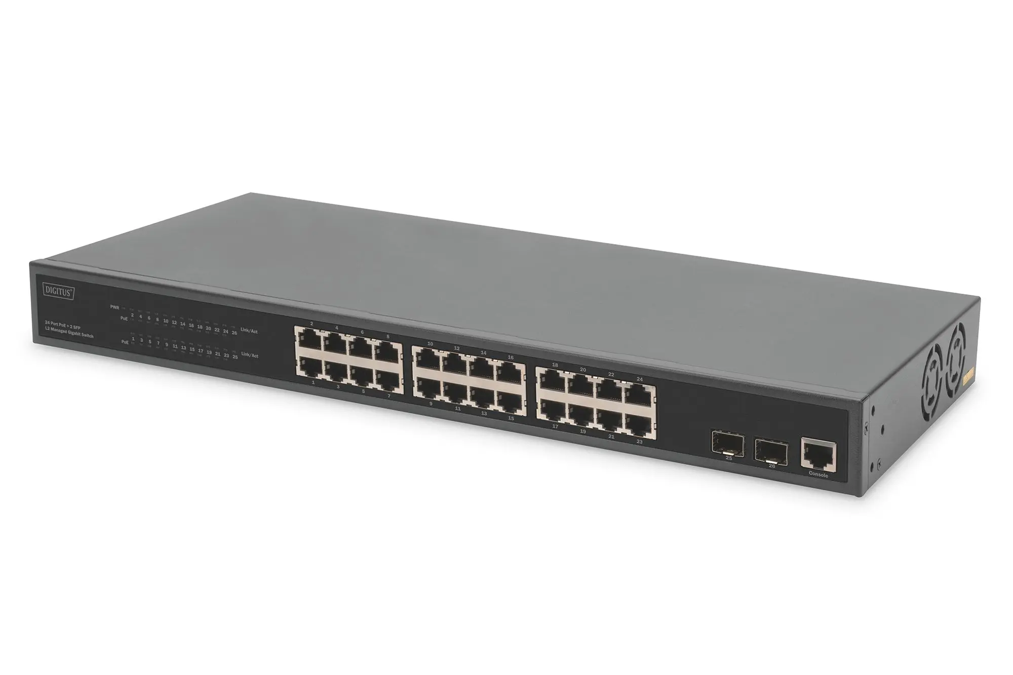 Produktfoto 1 von 24-Port Gigabit PoE Netzwerkswitch 19z L2 manag.2 Uplink Ports SFP 430 W af/at