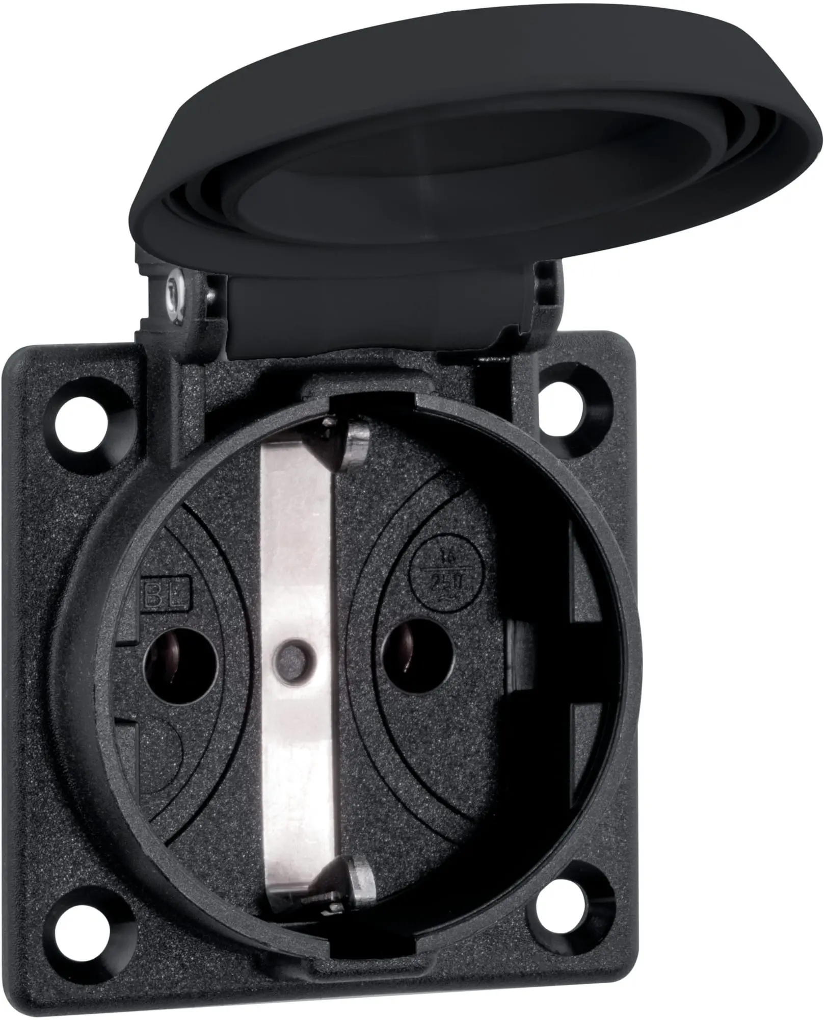Produktfoto 1 von Einbau-SCHUKO-Steckdose flexibel anschließbar schwarz IP54 m.Schraubansch