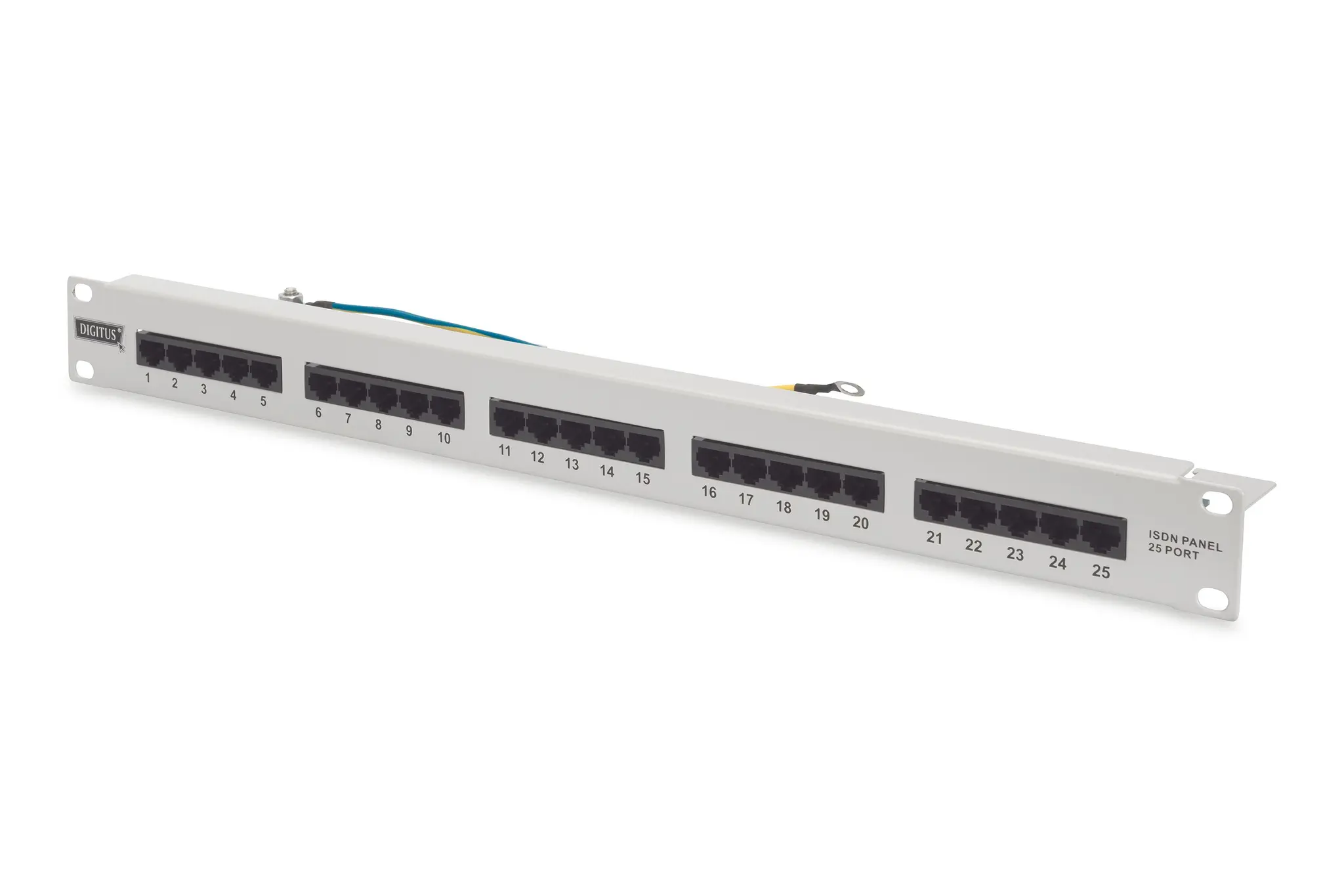 Produktfoto 1 von CAT 3 ISDN Patch Panel ungeschirmt 25-Port RJ45 1HE Rack Mount grau