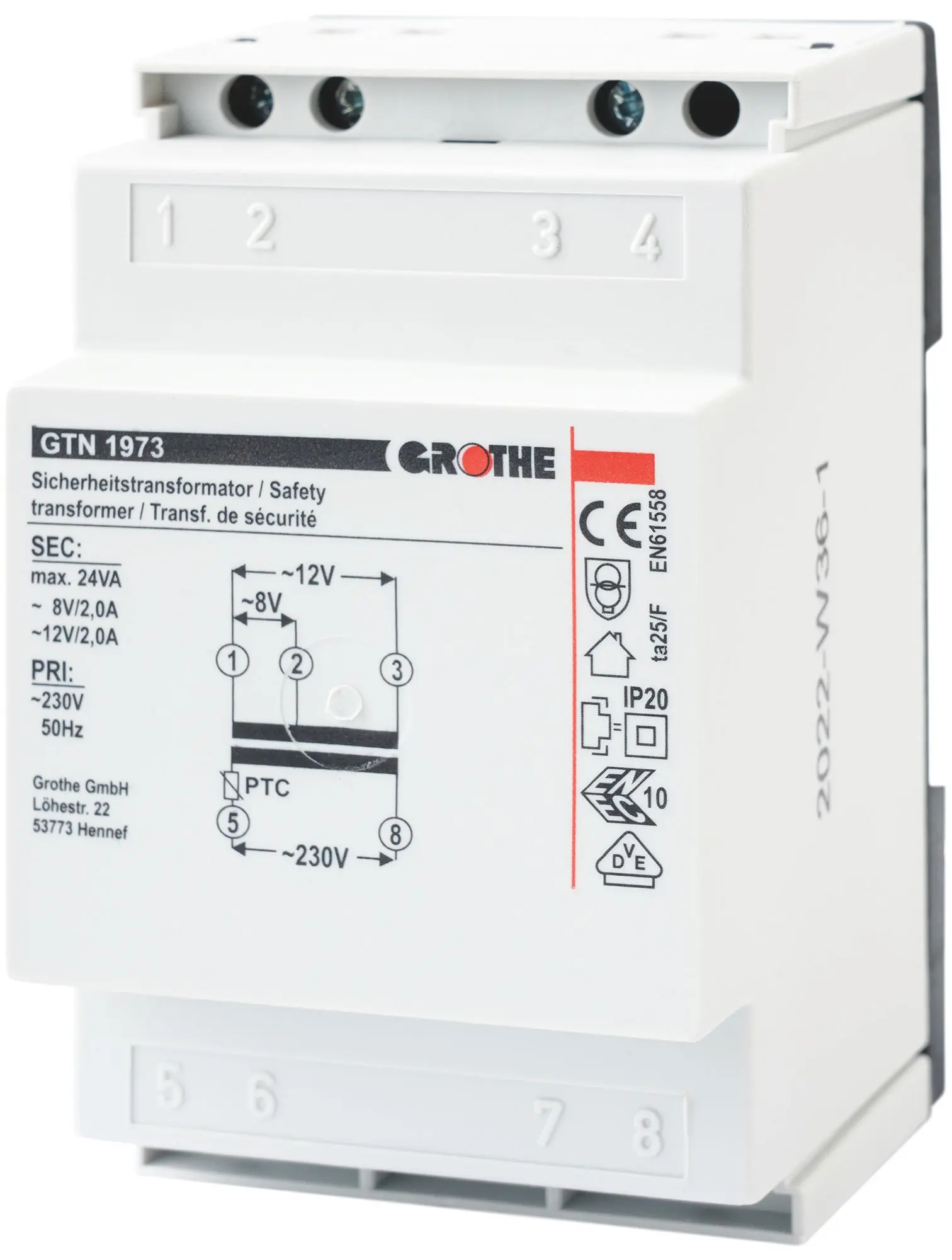 Produktfoto 1 von Sicherheitstransformator 8/12V~(2,0/2,0A) Dauerbetrieb 100%