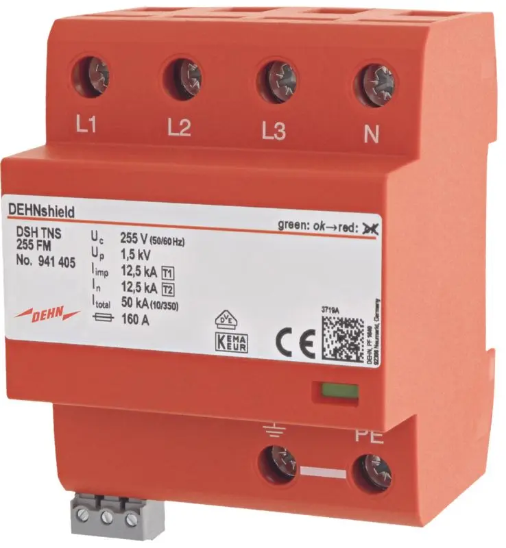 Produktfoto 1 von Anwendungsopt. Kombiableiter DEHNshield Typ 1+2 für dreiphasige TN-S-Systeme