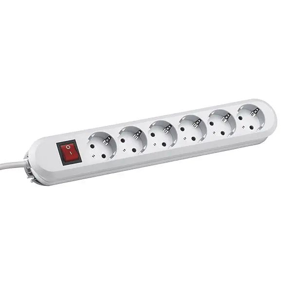 Produktfoto 1 von Tischsteckdose 6xSchuko weiß 1xSchalter Strom 3m Schuko