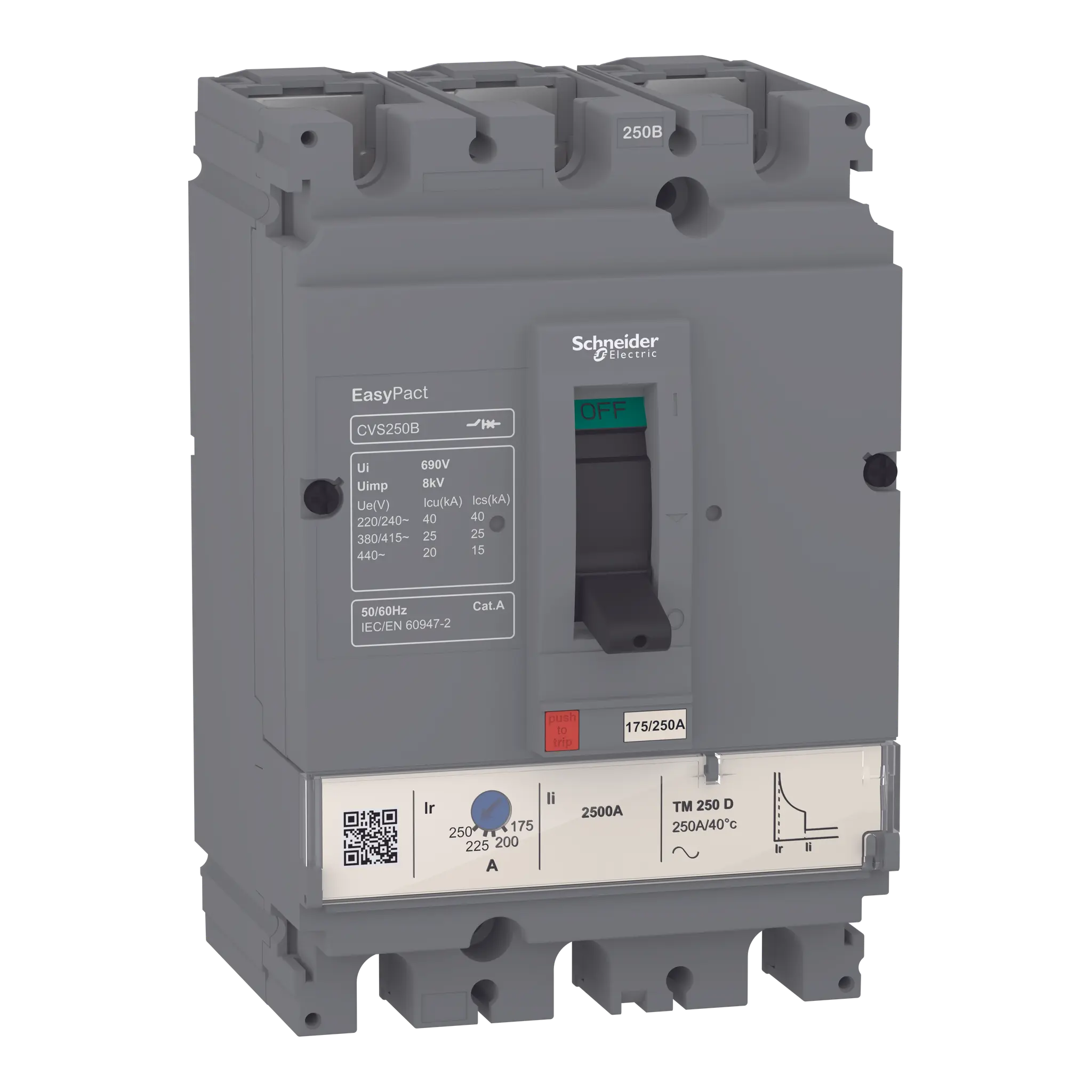 Produktfoto 1 von EasyPact CVS250B Leistungsschalter, 25 kA bei 415 VAC, 3P 3d, TM-D 200 A