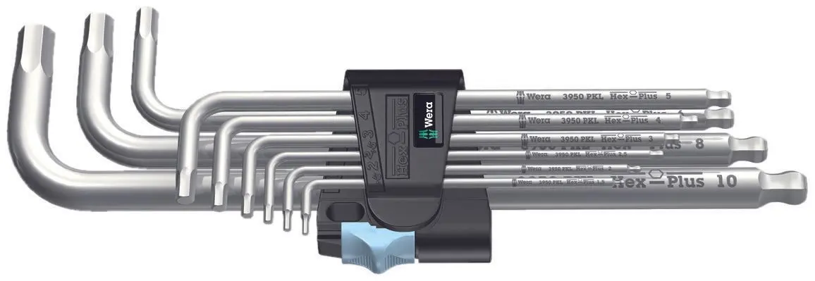 Produktfoto 1 von 9 Edelstahl Hex-Plus Winkelschlüssel im zweikomponentigen Clip 3950/9 PKL 9tlg 1