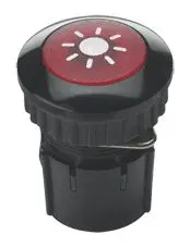 Produktfoto 1 von Klingeltaster Alu. schw. / Kunstst. rot max. 24V~/= /1,5A LED: 12V~ / 0,02A