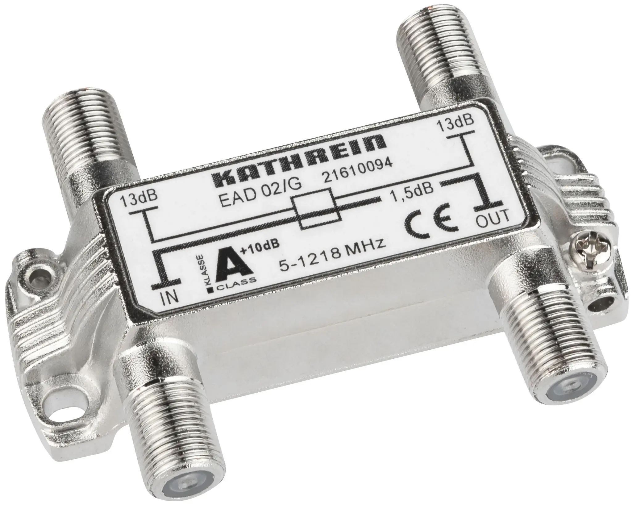 Produktfoto 1 von 2fach F-Abzweiger 12,5dB 5-1218MHz F-Connector Kl.A Vodafone-/KGD-Freigabe