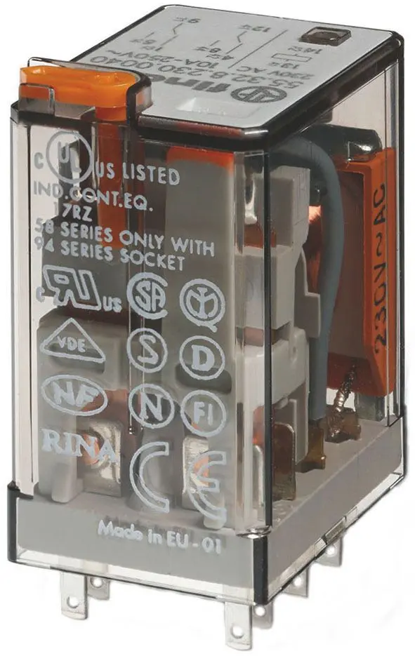 Produktfoto 1 von Relais m.Steckanschlüssen 2We 10A LED u.mech. Anzeige hartver. 110VAC 1,5VA