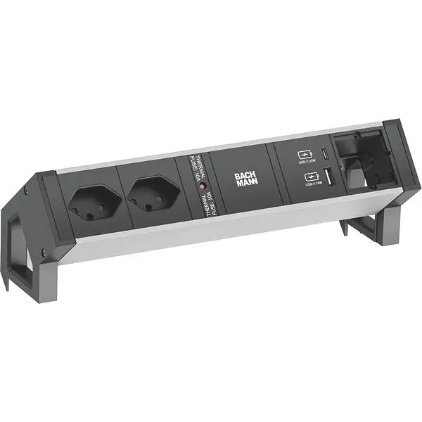 Produktfoto 1 von DESK2 ALU BLACK 2xCH T13 1xCM 1xUSB A&C 22W 0